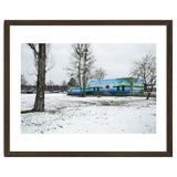 Colorful barn in the snowy ground landscape thumbnail