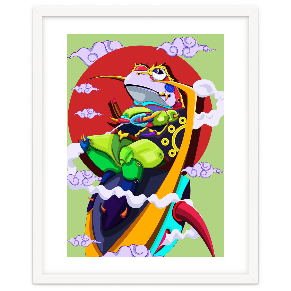 Knight Frog Cartoon Vintage Illustration