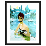 Pinup Girl In Cafe, Watercolor Painting thumbnail