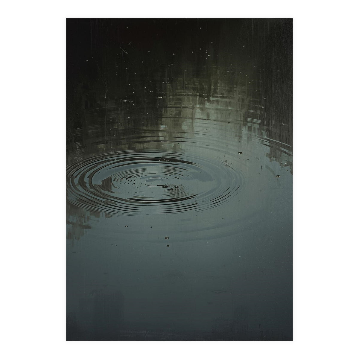 Moody Rain Puddle Ripples Oil Painting (Print Only)