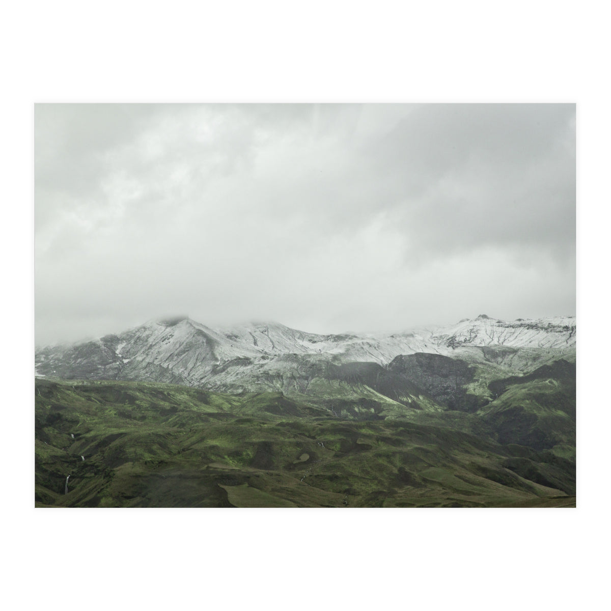 Snow-covered green mountains - Iceland (Print Only)