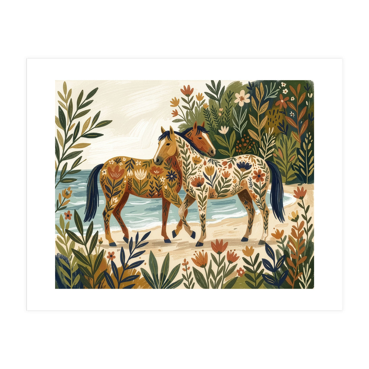 Horses In Blooming Paradise (Print Only)