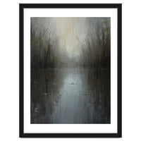 Ethereal Rainy Lake Forest Oil Painting