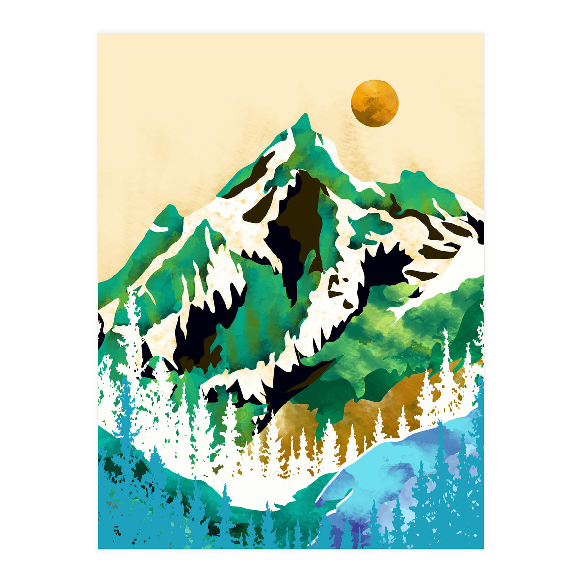 Grass Is Greener Wherever It Is Loved Positivity Nature Landscape Snow, Winter Mountains Painting Forest, Wild Travel Adventure (Print Only)