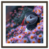 Puffin Bird Among Pink Flowers thumbnail
