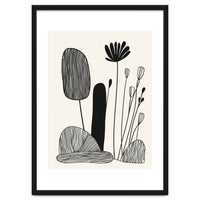 Abstract Black And White Botanical Illustration With Organic Shapes