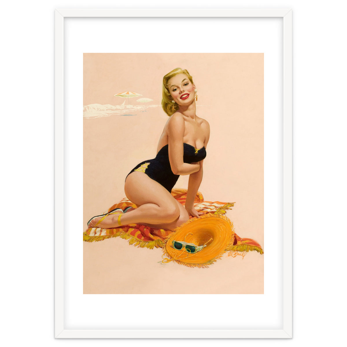Pinup Woman Is Posing On A Beach