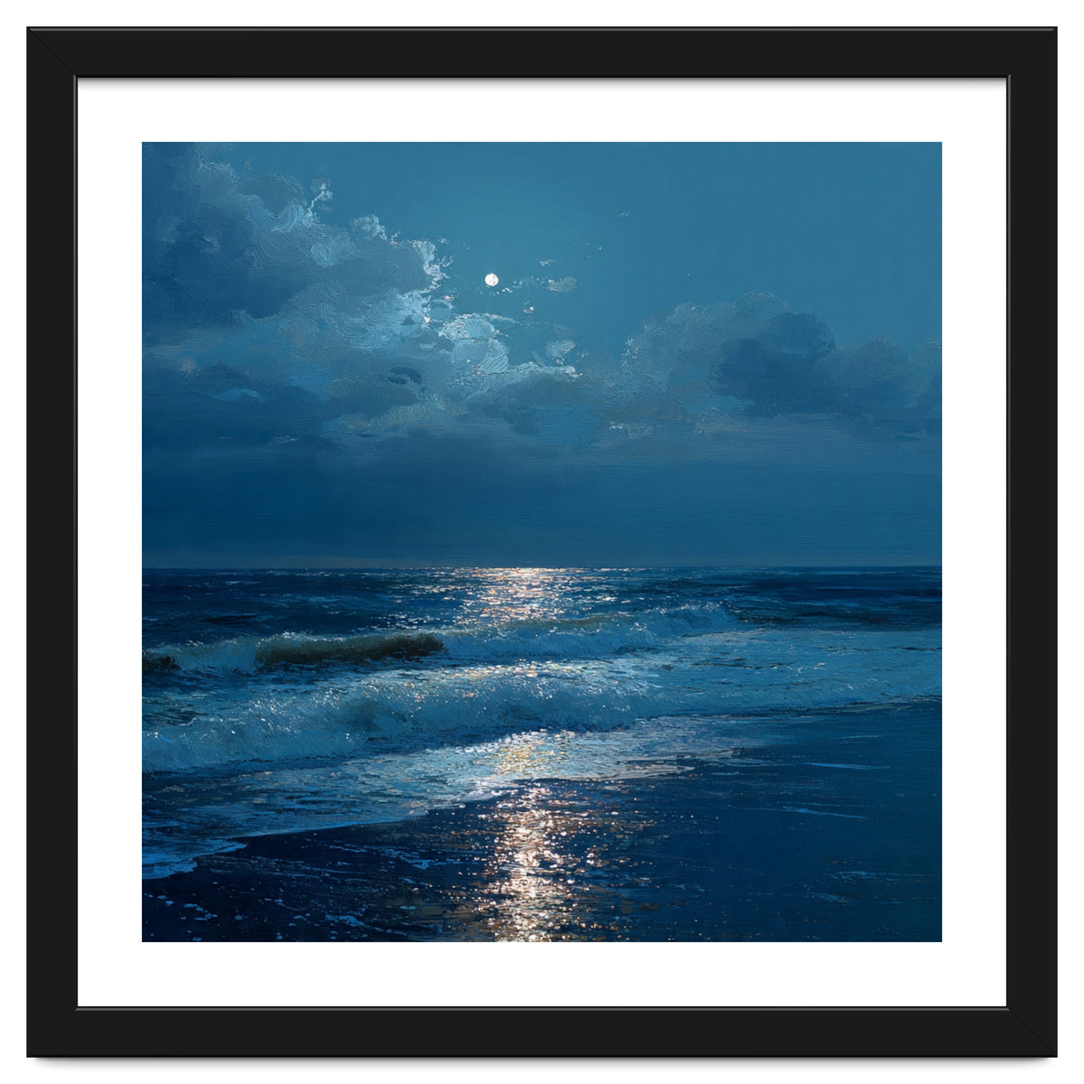 Moonlit Shoreline with Crashing Surf