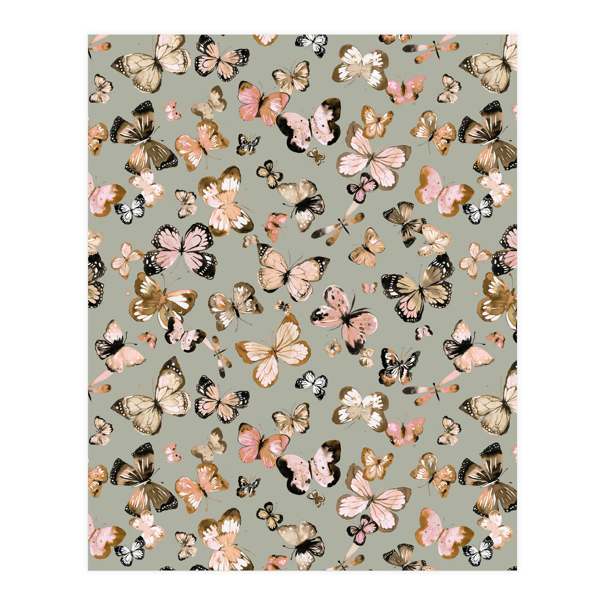 Flying Butterflies Gold Beige (Print Only)