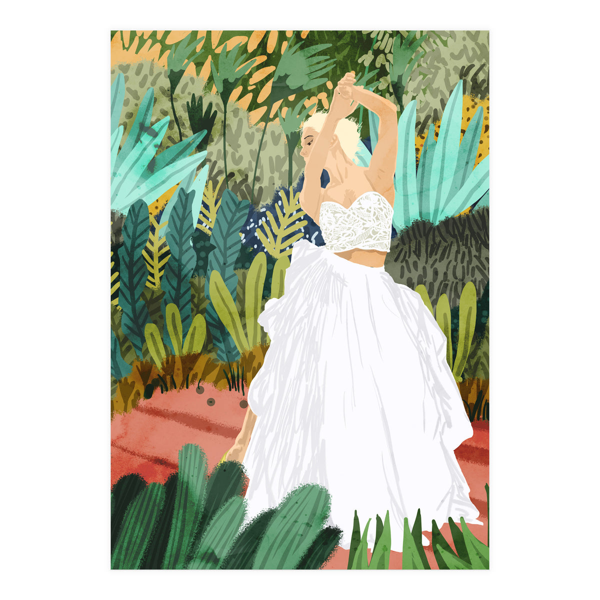 Forest Bride | Jungle Wedding Painting | Travel Solo | Blonde Woman Dancing Joy (Print Only)