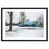 Colorful barn in the snowy ground landscape thumbnail