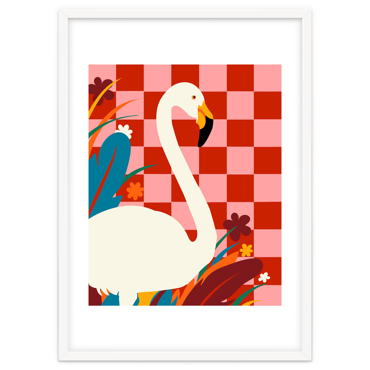 Checkers & The Great Egret, Wildlife Animals Maximalist Eclectic, Bold Heron Botanical Nature Jungle Bohemian
