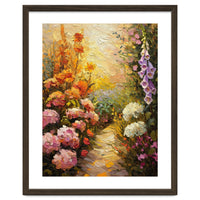 Golden Hour Summer Garden Path Oil Painting