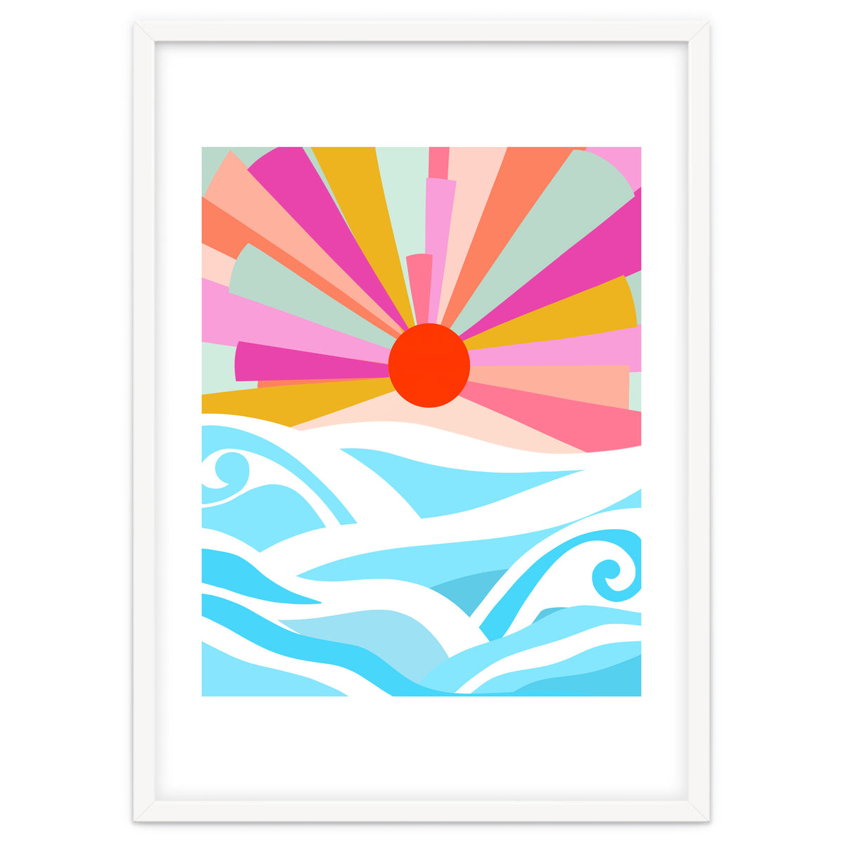 Boho Sunrise, Bohemian Abstract Landscape Nature, Colorful Illustration Ocean Sea Beach Summer, Positive Vibes Mindset