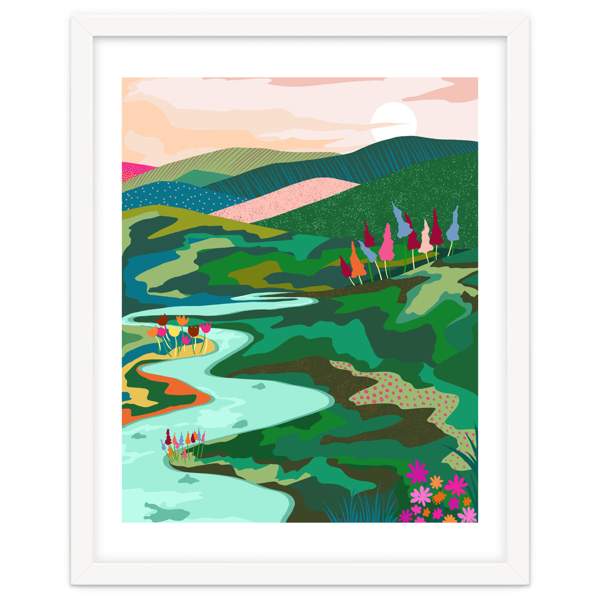 Endless Love, Bohemian Nature Landscape Scenic Meadow, Eclectic Colorful Travel Forest Mountains Sunset