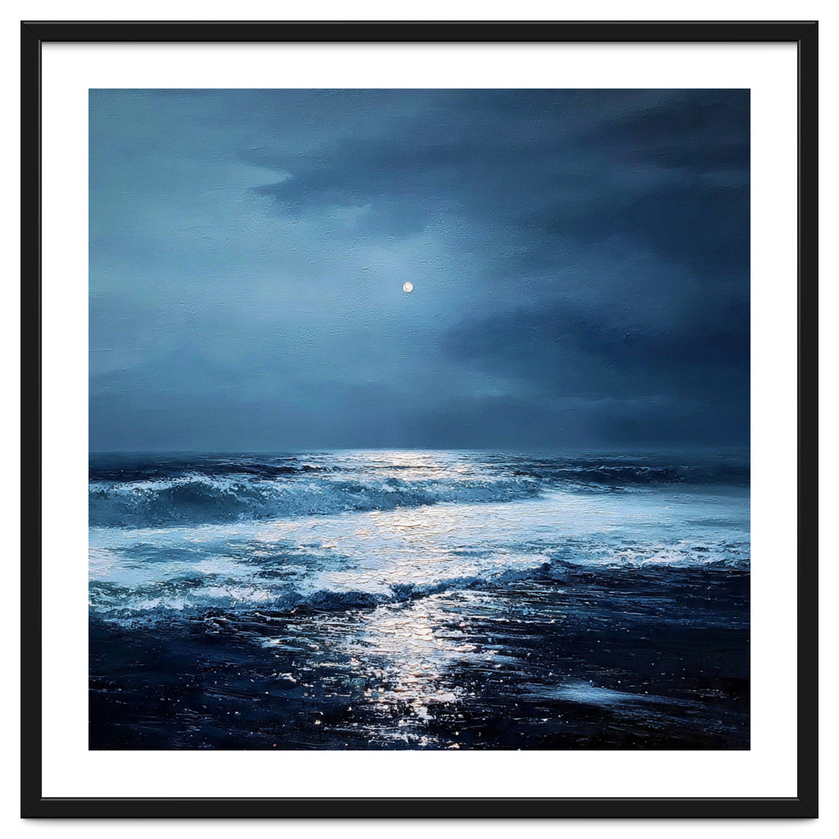 Midnight Seascape with Moonlight Reflecting