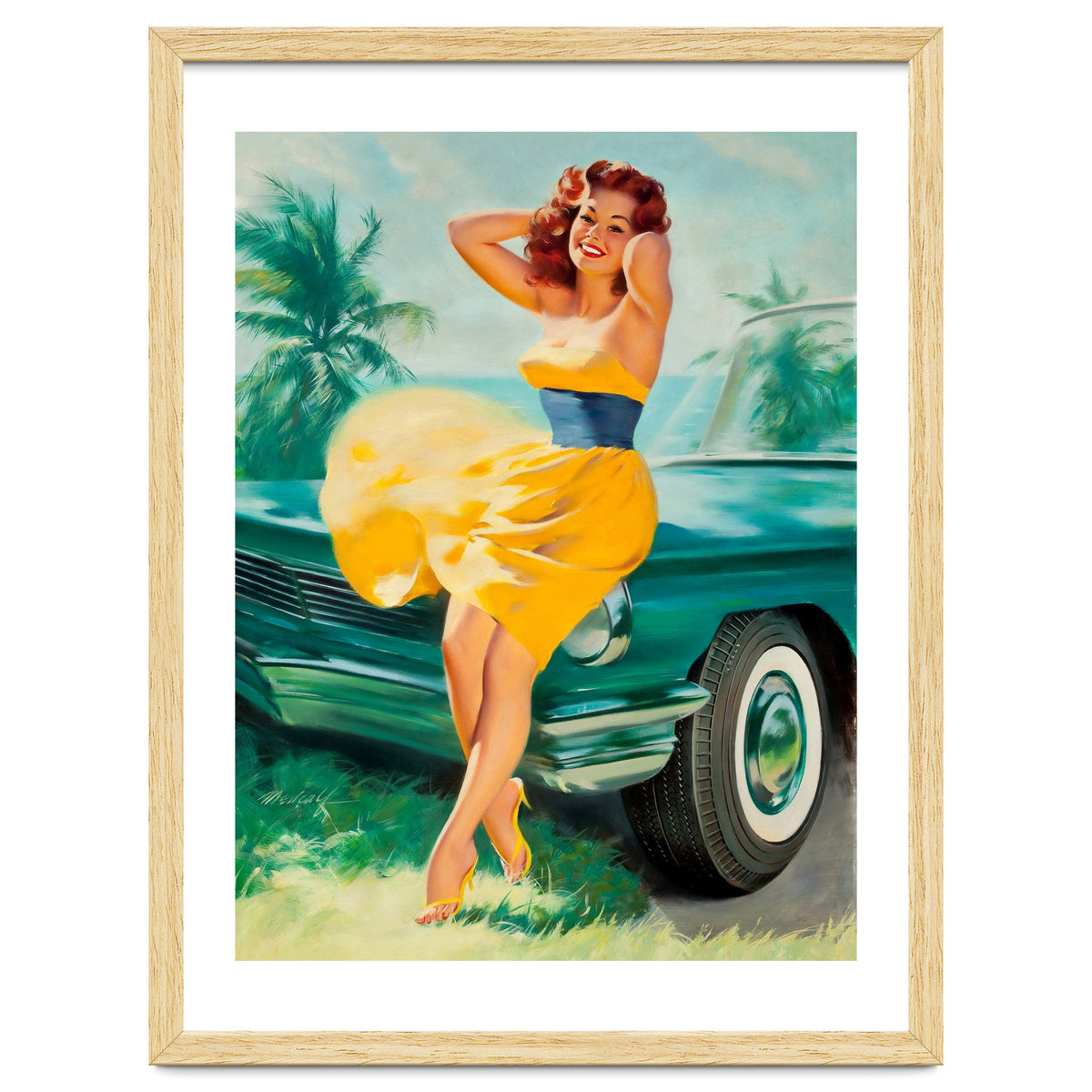 Pinup Girl Posing In Front Of The Car