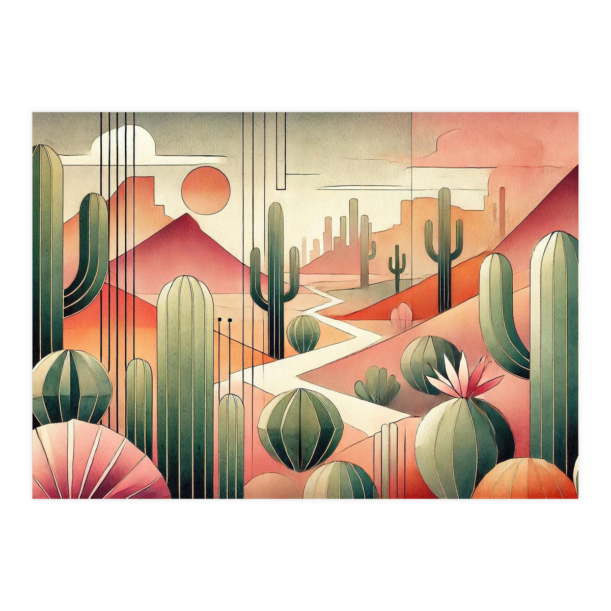 Art Deco Desert Cacti (Print Only)