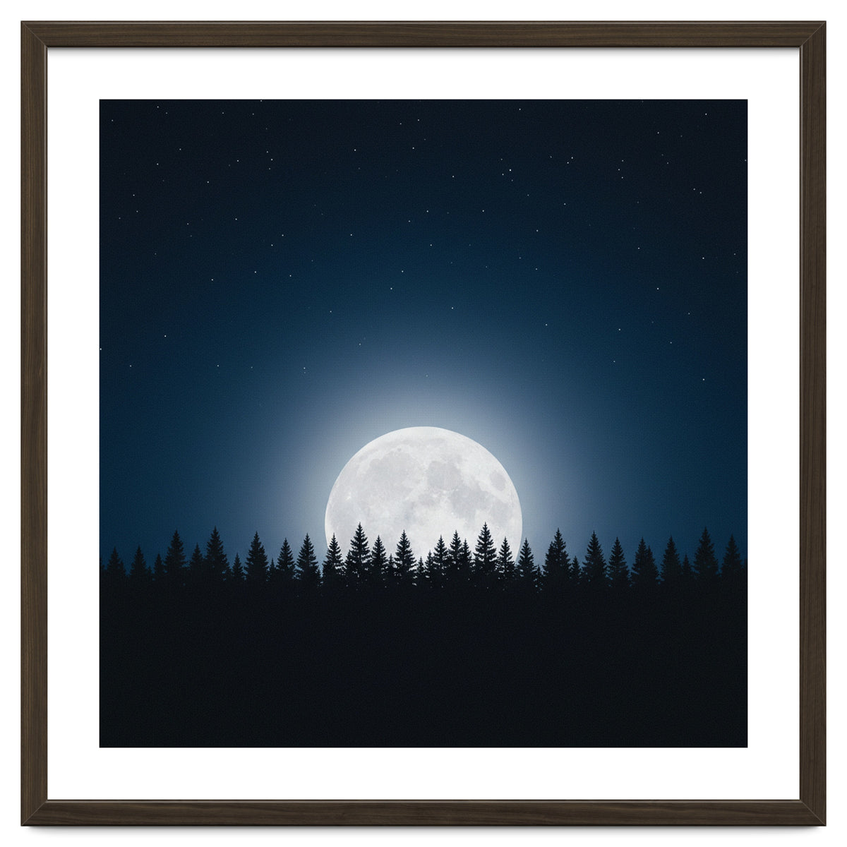 Midnight Serenity: Full Moon Over Forest Silhouettes