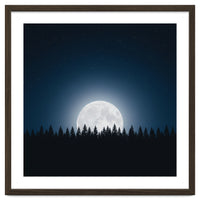 Midnight Serenity: Full Moon Over Forest Silhouettes