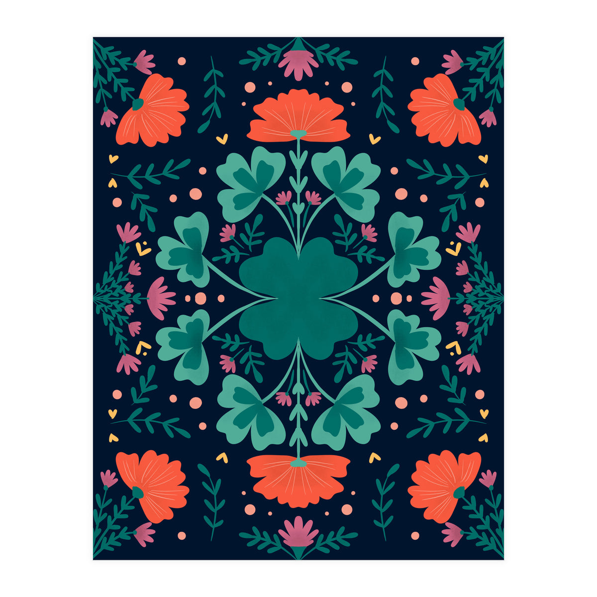 Clovers And Flowers Teal and Orange (Print Only)
