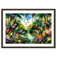 Watercolor Tropical Birds In The Jungle
