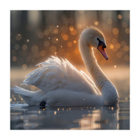 Majestic Swan Gliding On Water During Sunset Golden Hour Wildlife (Print Only)