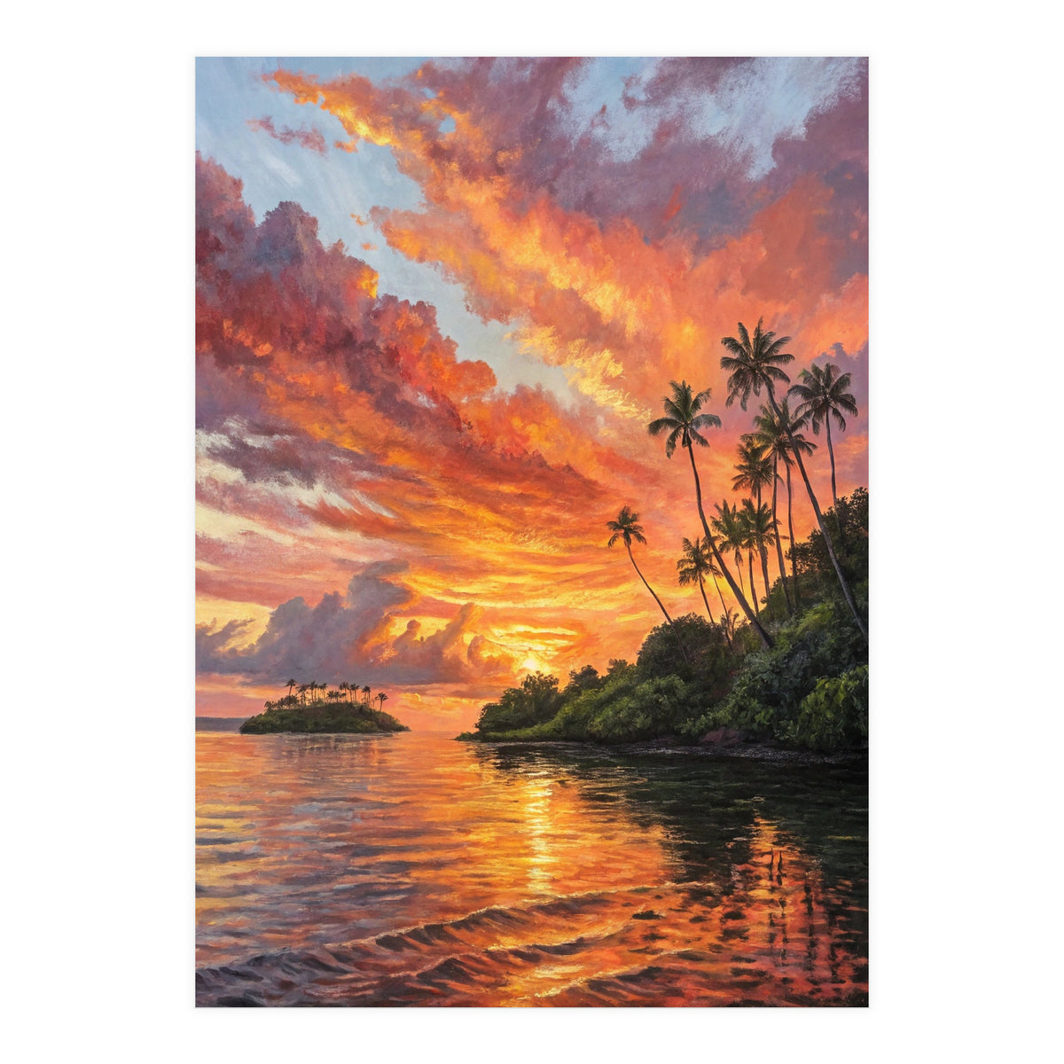 Impressionist Tropical Sunset Over Paradise Island (Print Only)