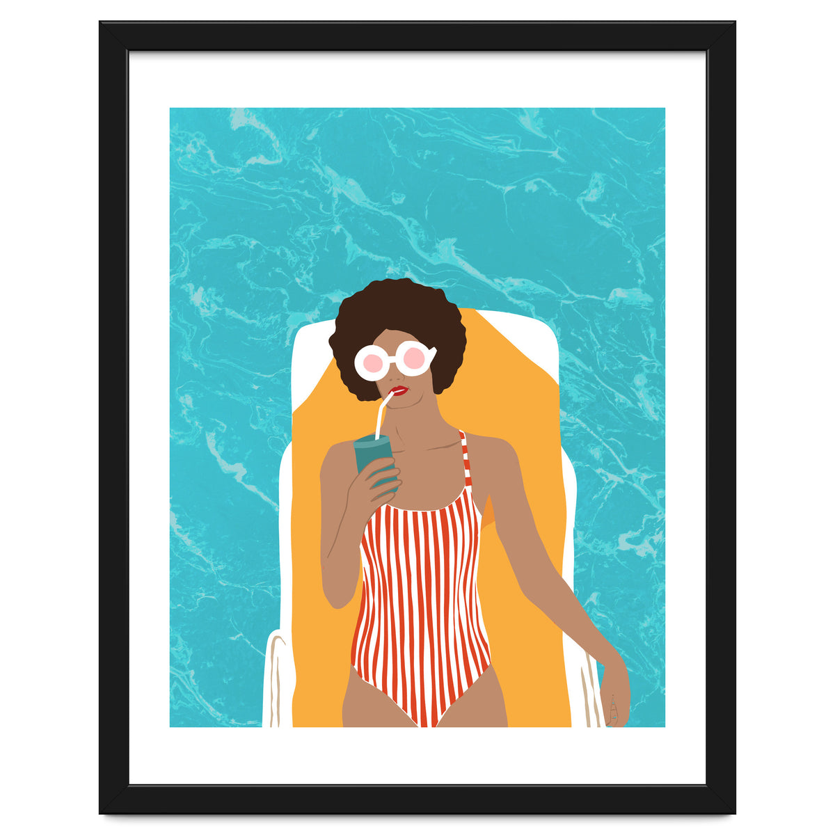 Chilling In The Moment, Eclectic Bohemian Black Woman Of Color, Swimming Pool Afro Fashion Vacation Enjoy Summer