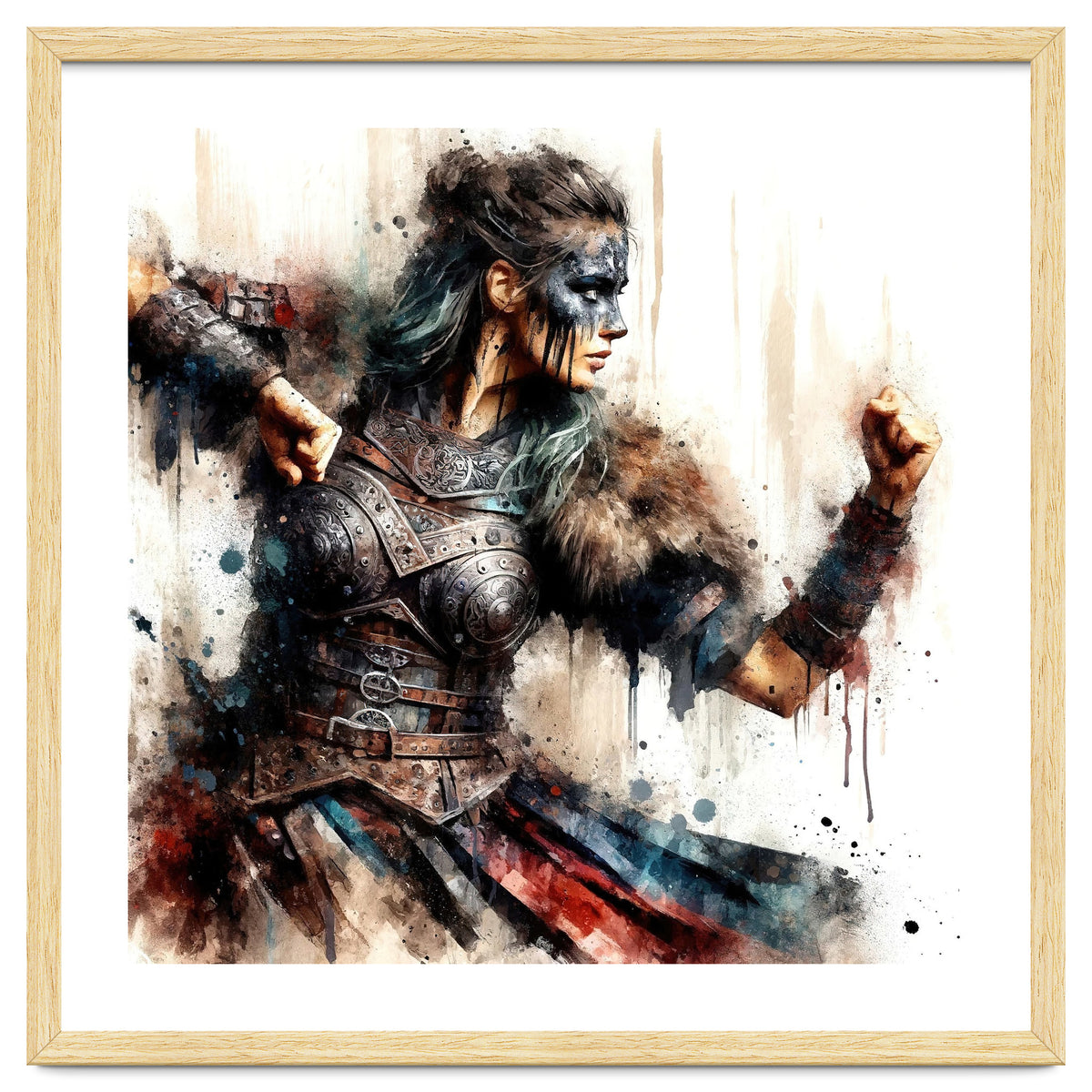 Viking Warrior Woman Watercolor Portrait