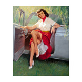 Sexy Pinup Woman Posing In Convertible Car (Print Only) thumbnail