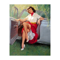 Sexy Pinup Woman Posing In Convertible Car (Print Only)