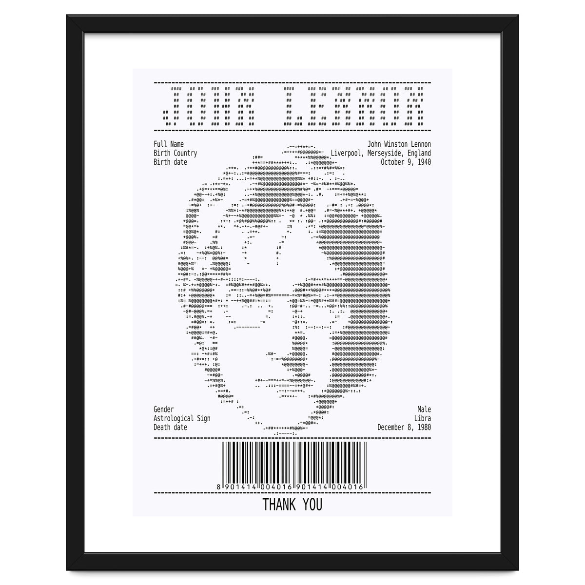 Receipt Art John Lennon