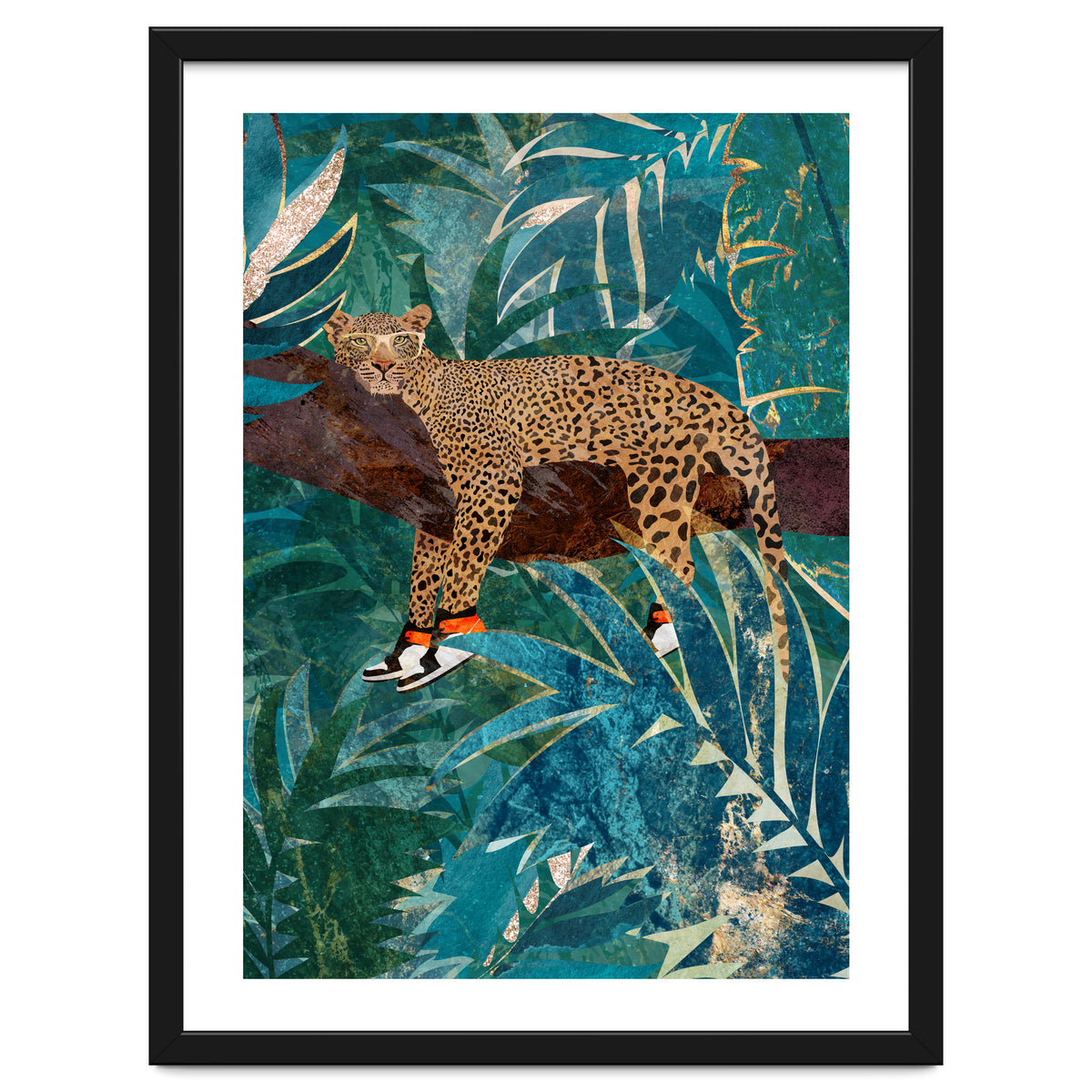 Leopard wearing shoes in the jungle