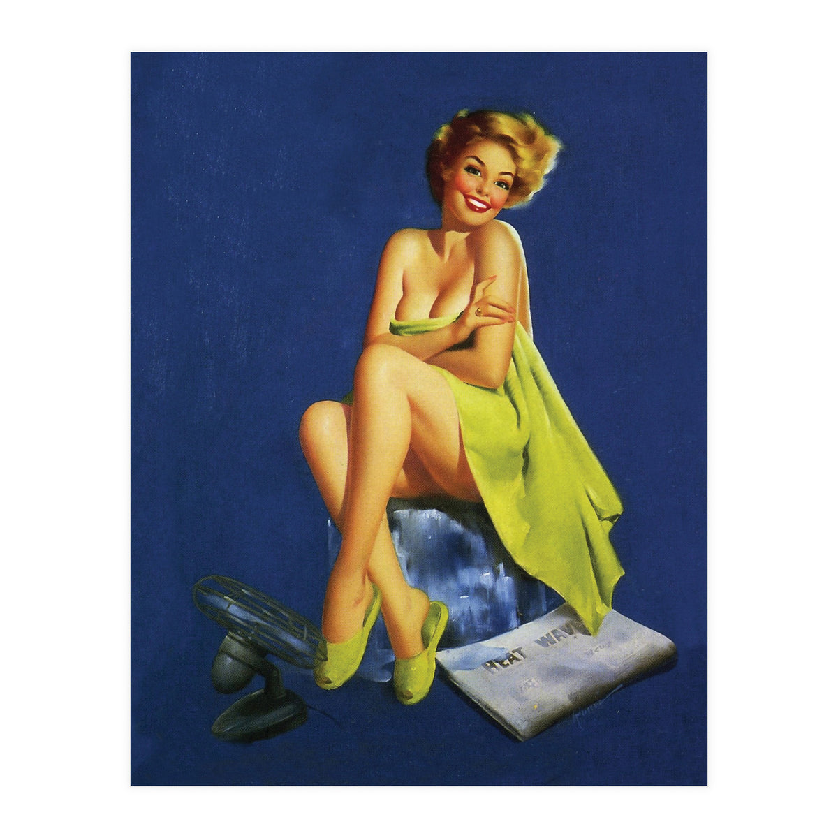 Sexy Pinup Posing With Green Towel (Print Only)