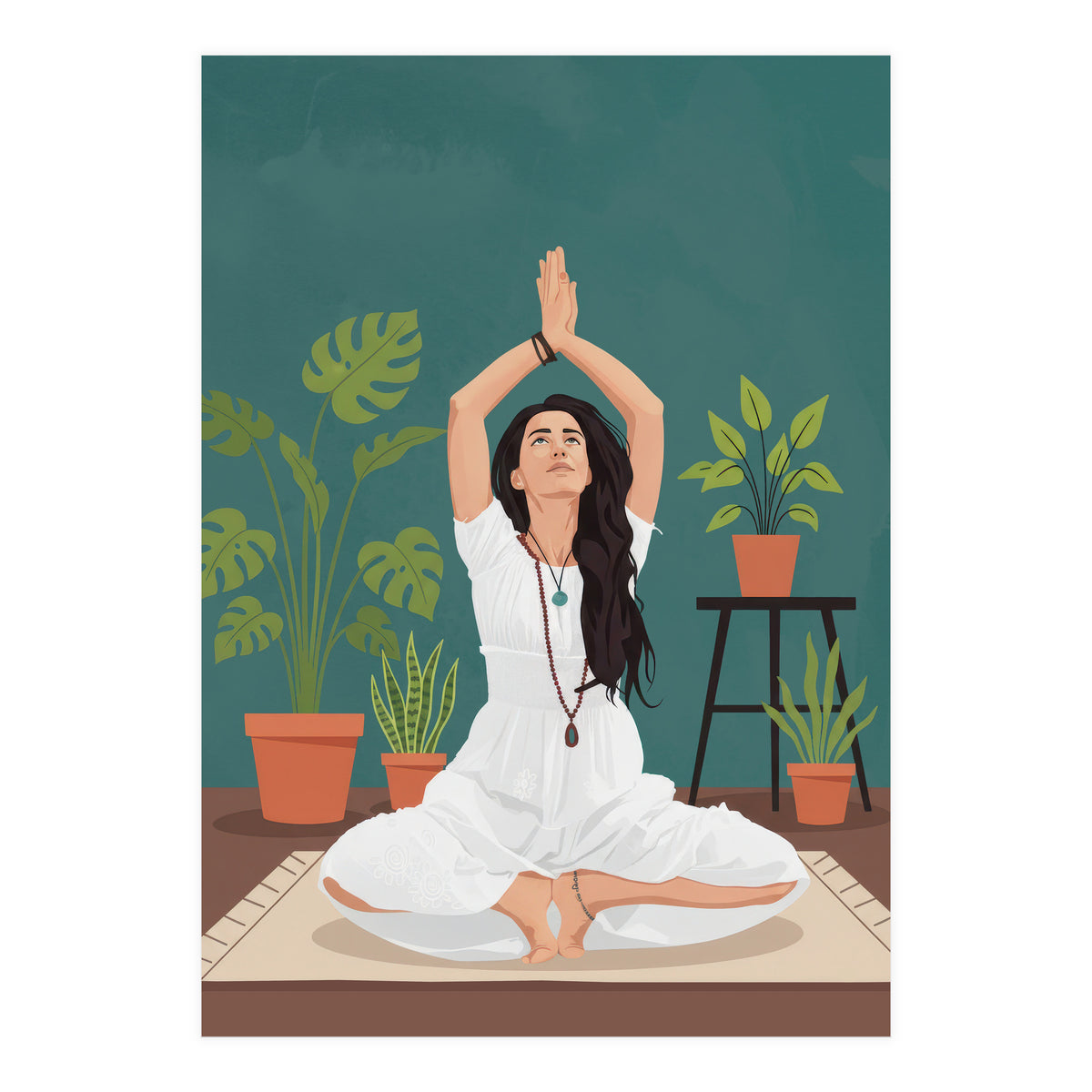 Serene Yoga Pose FitnessIllustration (Print Only)