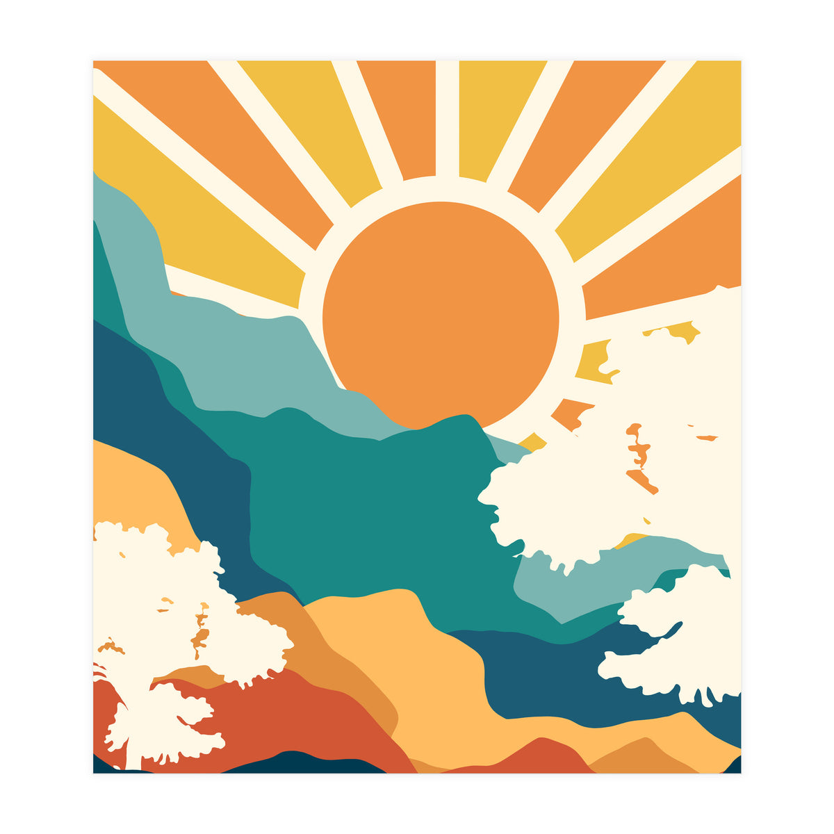 Sunrise Mindset, Positivity Optimism Self Love Self Care Growth, Nature Retro Eclectic Bohemian Peace Contemporary (Print Only)