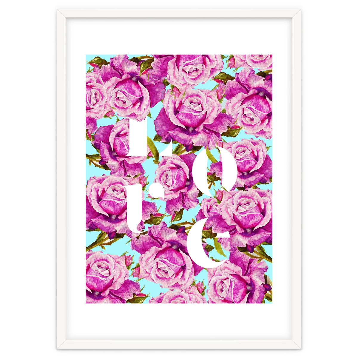 Love, Floral Typography Valentine's Graphic Design, Eclectic Modern Boho Botanical Rose Illustration