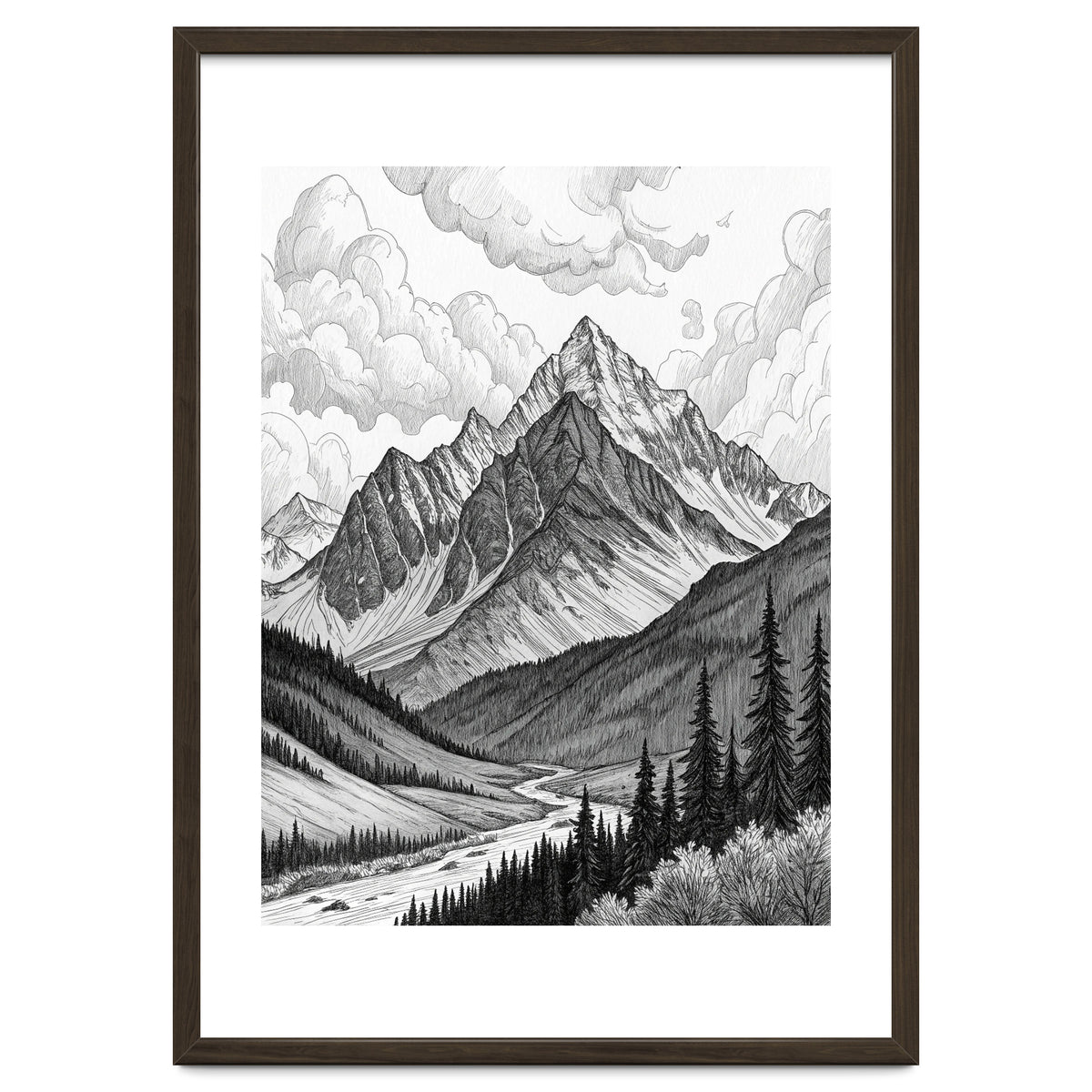 Majestic Alpine Mountain Range Sketch
