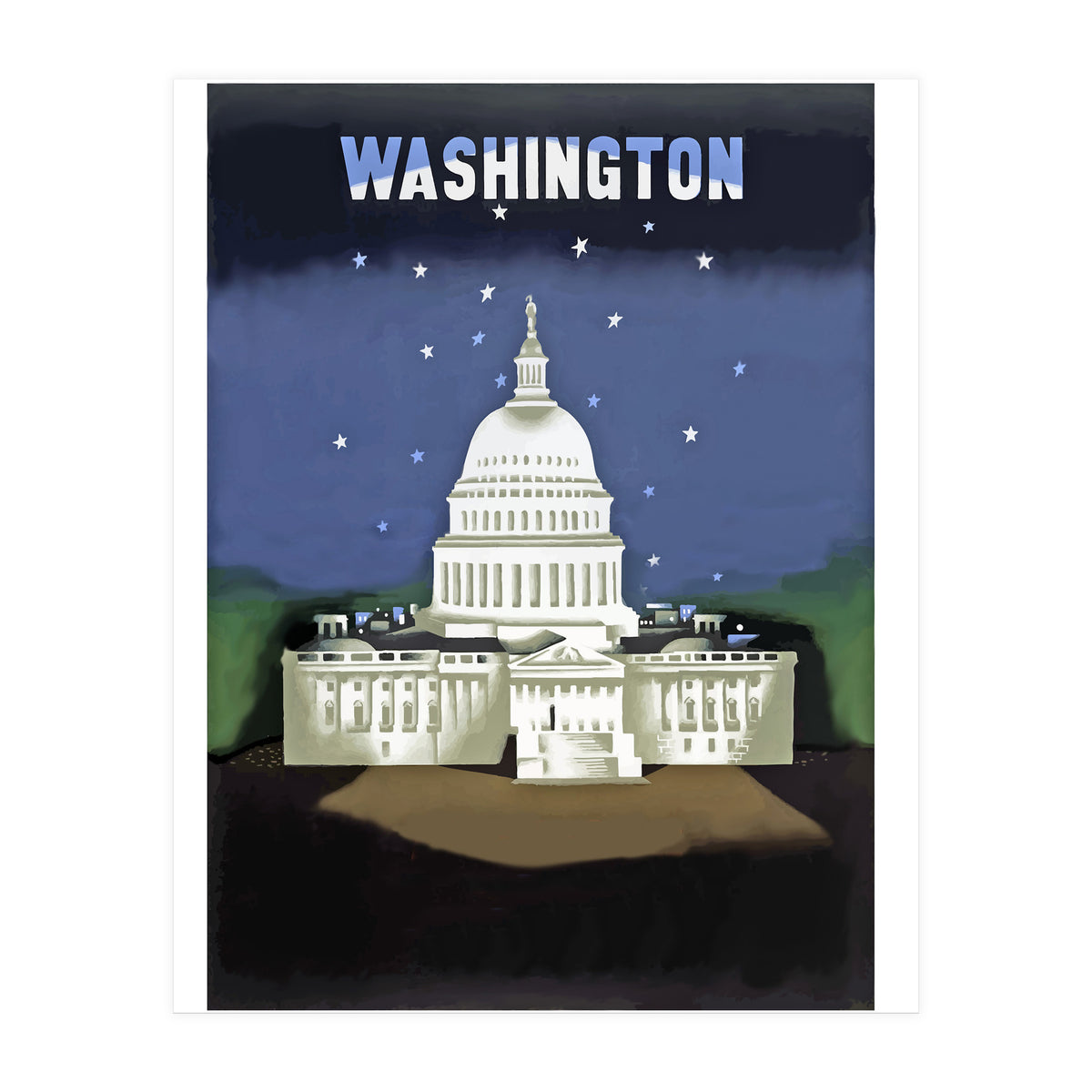 Washington, White House at Night (Print Only)