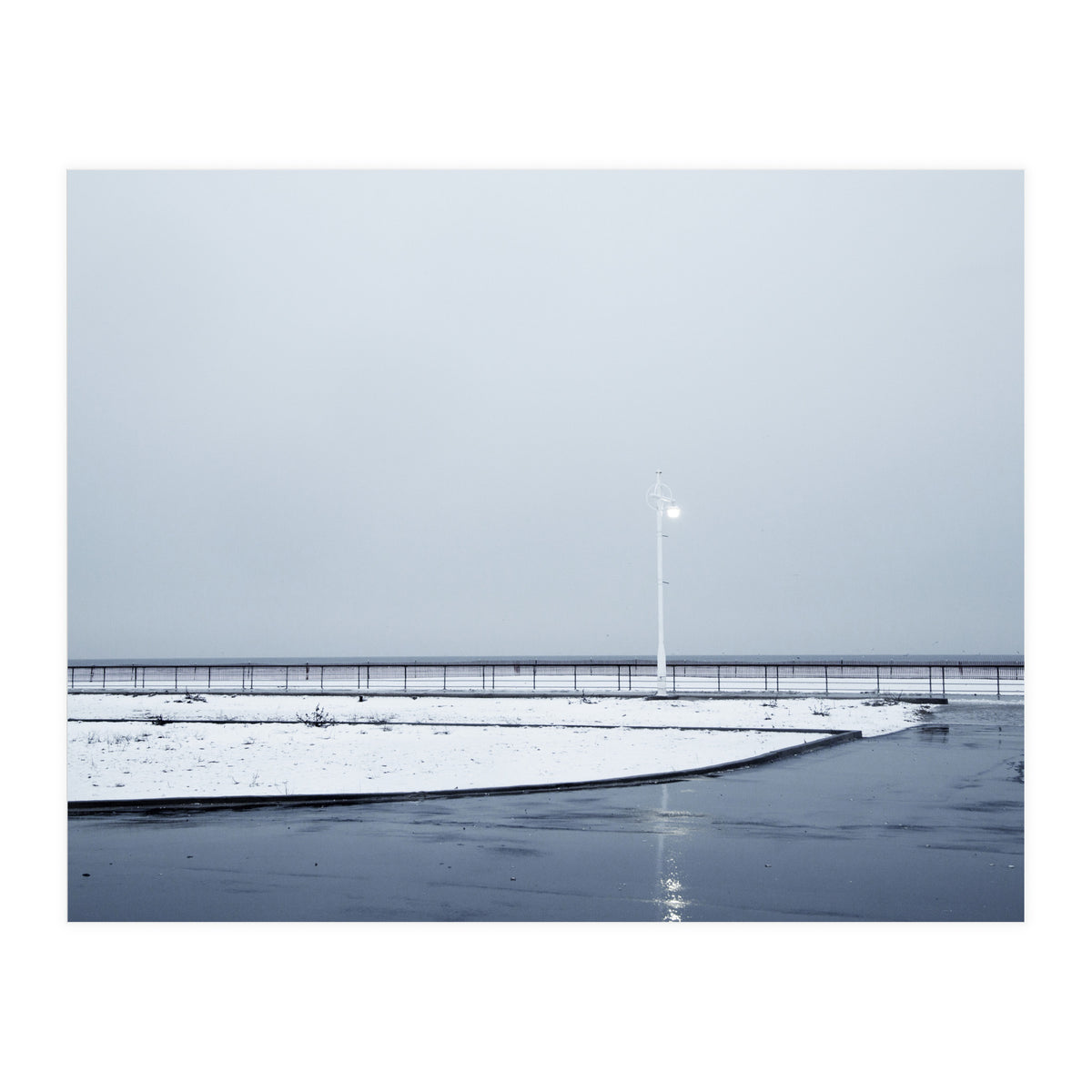 Street light turned on the winter snow street (Print Only)