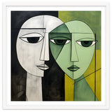 DYNAMIC FUSION, Two abstract heads converge - vibrant green tones intertwine with cool grey hues, a dance of contrast and connection. thumbnail
