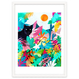 The Black Panther, Tropical Jungle Watercolor Painting, Botanical Forest Colorful Bohemian Illustration, Tiger Leopard Cheetah Animals thumbnail