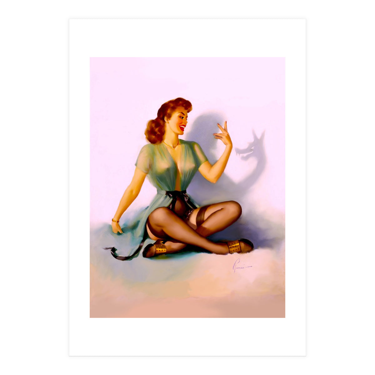 Sexy Pinup Making A Big Bad Wolf Shadow On The Wall (Print Only)