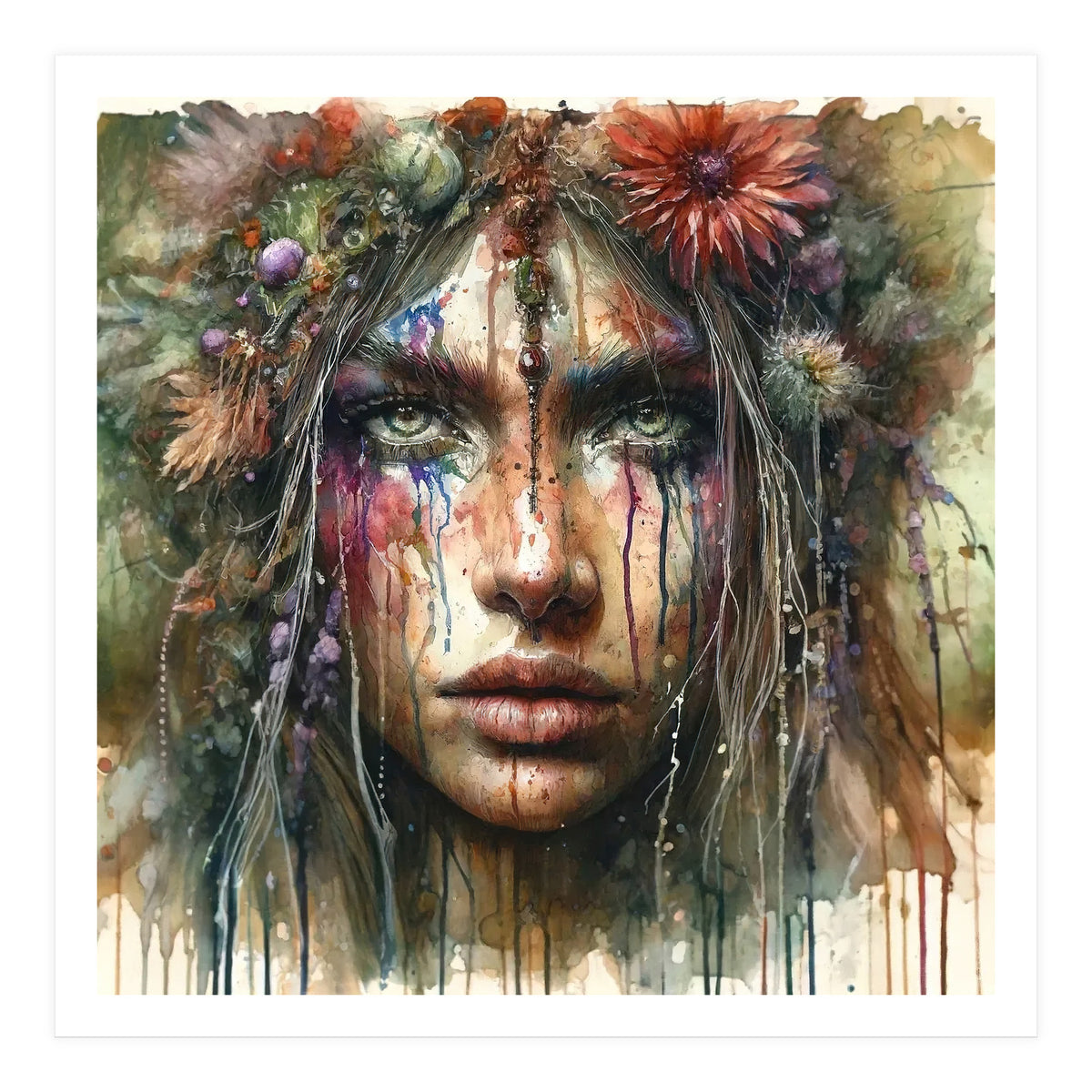 Wild Bloom Druid Woman Portrait (Print Only)