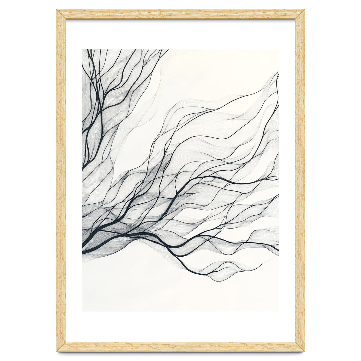 Abstract Black Branching Lines Flowing