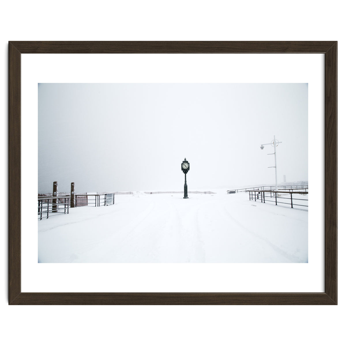 A clock tower in the snow beach