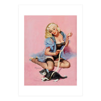 Sexy Pinup Girl Playing With Her Cat (Print Only)