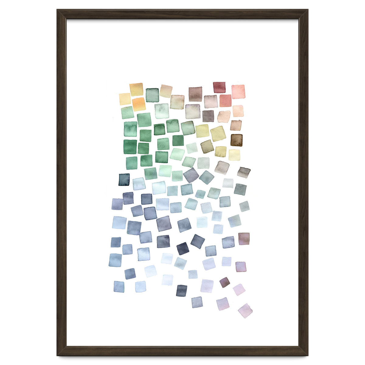 Watercolor Geometric Square Shapes Blue