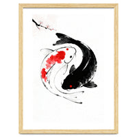 Yin Yang Koi Fish, Black and White Japanese Ink Painting Zen Wall Art, Yin Yang, YIN & YANG